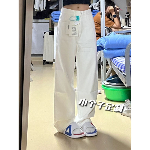 小個子白色休閒牛仔褲女2025年春夏新款高腰寬鬆顯瘦濶腿直筒長褲 小個子白色休閒牛仔褲女2025年春夏新款高腰寬鬆顯瘦濶腿直筒長褲