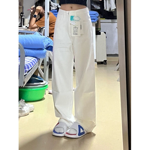 小個子白色休閒牛仔褲女2025年春夏新款高腰寬鬆顯瘦濶腿直筒長褲 小個子白色休閒牛仔褲女2025年春夏新款高腰寬鬆顯瘦濶腿直筒長褲