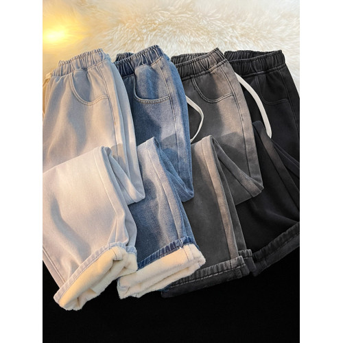 加絨加厚直筒牛仔褲女冬季2025新款小個子濶腿加棉松緊腰秋冬褲子 加絨加厚直筒牛仔褲女冬季2025新款小個子濶腿加棉松緊腰秋冬褲子