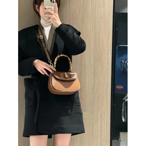 竹節包手提包復古馬鞍包真皮女包2026新款高級感小包包單肩斜背女