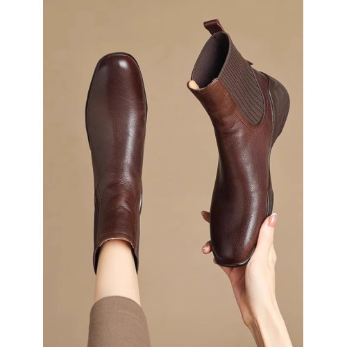 休閒運動底低跟短靴女秋冬新款復古英倫風厚底切爾西靴針織瘦瘦靴