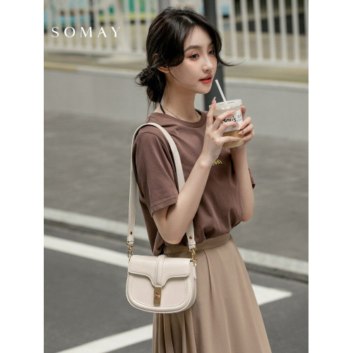 夏季包包女2026新款女士馬鞍包單肩包時尚百搭小衆斜後後背包棕色女包