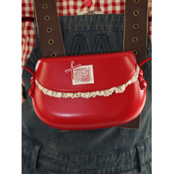 原創設計新款韓國復古ins紅色馬鞍包斜背小包包女百搭簡約手機包