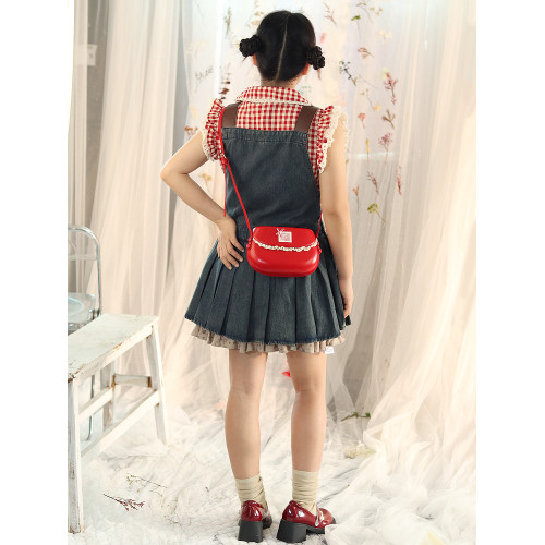 原創設計新款韓國復古ins紅色馬鞍包斜背小包包女百搭簡約手機包