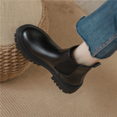 真皮馬丁靴女秋冬季加絨2025年新款英倫風厚底切爾西短靴女小個子 真皮馬丁靴女秋冬季加絨2025年新款英倫風厚底切爾西短靴女小個子