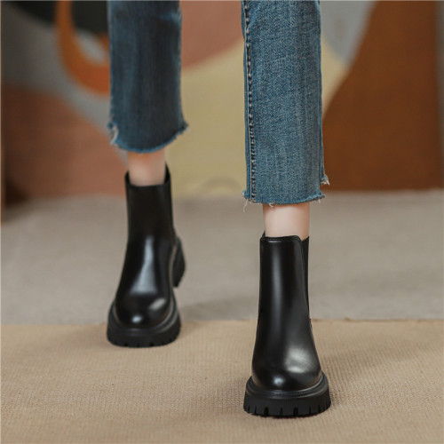 真皮馬丁靴女秋冬季加絨2025年新款英倫風厚底切爾西短靴女小個子 真皮馬丁靴女秋冬季加絨2025年新款英倫風厚底切爾西短靴女小個子