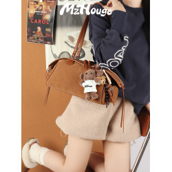 MzHouge麂皮多口袋波士頓包復古原創小衆單肩腋下包女高級感hobo