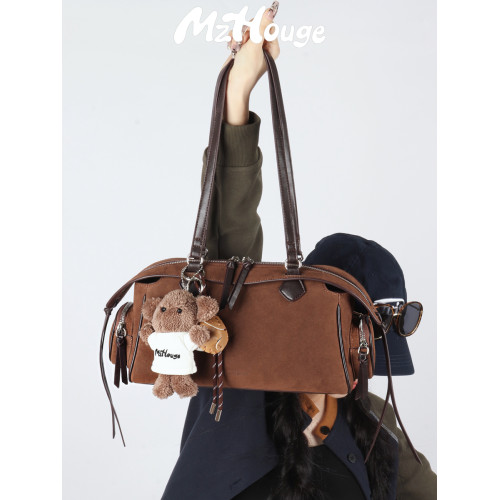 MzHouge麂皮多口袋波士頓包復古原創小衆單肩腋下包女高級感hobo MzHouge麂皮多口袋波士頓包復古原創小衆單肩腋下包女高級感hobo