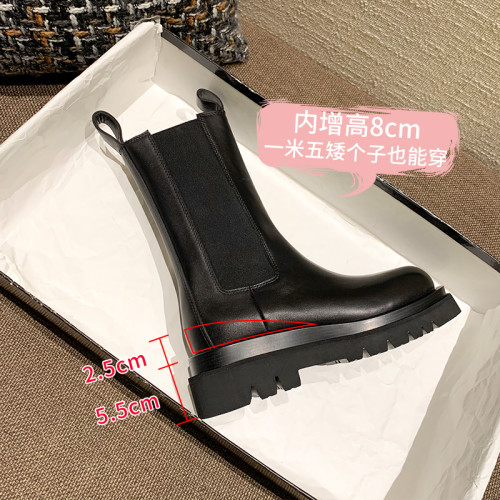 巨好看馬丁靴女短靴2026新款秋冬加絨內增高厚底中菸筒切爾西靴子