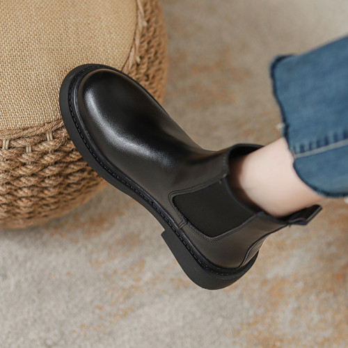 真皮切爾西菸筒靴子2026年新款秋冬加絨厚底短筒靴馬丁靴女英倫風