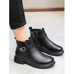 真皮切爾西靴女短靴黑色棉皮鞋媽媽鞋低跟軟底時尚百搭女靴騎士靴