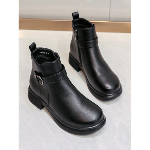 真皮切爾西靴女短靴黑色棉皮鞋媽媽鞋低跟軟底時尚百搭女靴騎士靴