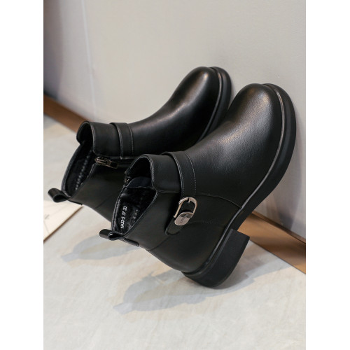 真皮切爾西靴女短靴黑色棉皮鞋媽媽鞋低跟軟底時尚百搭女靴騎士靴