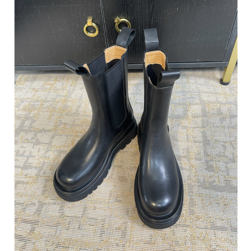 全牛皮mona菸筒靴女厚底馬丁靴女秋冬短靴女內增高百搭切爾西靴女