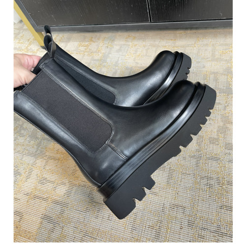 全牛皮mona菸筒靴女厚底馬丁靴女秋冬短靴女內增高百搭切爾西靴女