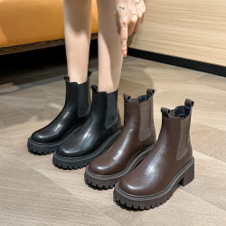 真皮~厚底增高切爾西短靴女2026新款秋冬季英倫馬丁靴高跟菸筒靴