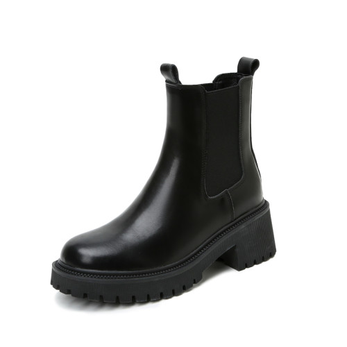 真皮~厚底增高切爾西短靴女2026新款秋冬季英倫馬丁靴高跟菸筒靴