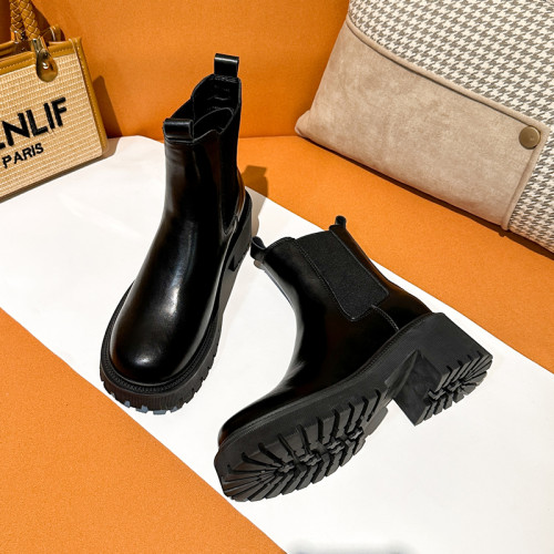 真皮~厚底增高切爾西短靴女2026新款秋冬季英倫馬丁靴高跟菸筒靴