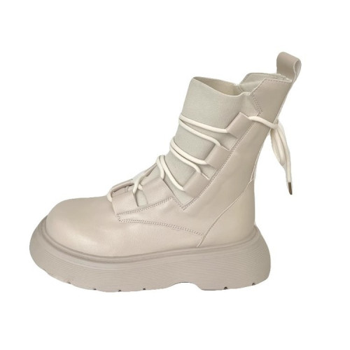 白色英倫風馬丁靴女2025秋季新款顯瘦小個子厚底增高系帶百搭短靴