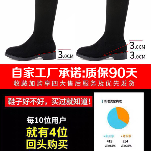 羊猄絨一過膝長靴女彈力瘦瘦靴2026新款秋冬加絨粗跟內增高長筒靴