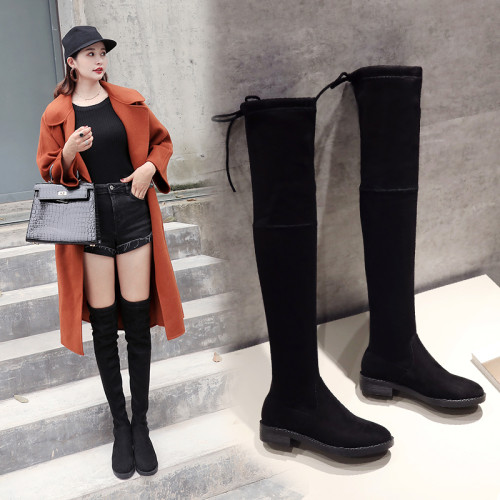 羊猄絨一過膝長靴女彈力瘦瘦靴2026新款秋冬加絨粗跟內增高長筒靴