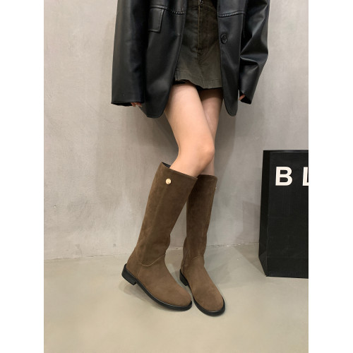 西部牛仔馬丁靴時尚瘦瘦靴女鞋2025年新款秋復古絨面騎士靴長筒靴