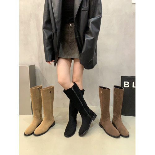 西部牛仔馬丁靴時尚瘦瘦靴女鞋2025年新款秋復古絨面騎士靴長筒靴