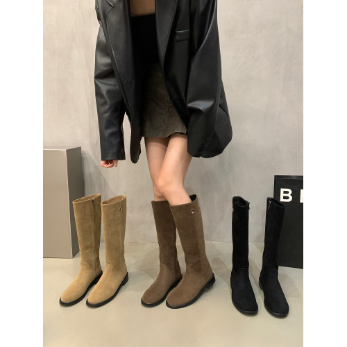 西部牛仔馬丁靴時尚瘦瘦靴女鞋2025年新款秋復古絨面騎士靴長筒靴