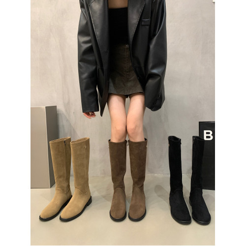 西部牛仔馬丁靴時尚瘦瘦靴女鞋2025年新款秋復古絨面騎士靴長筒靴