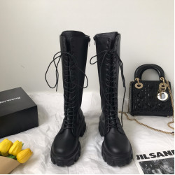 小sun家 韓版馬丁靴女春季單靴厚底不過膝高筒騎士機車大碼長筒靴