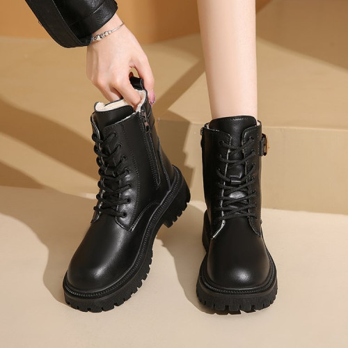 馬丁靴女款2024秋冬保暖舒適加絨靴子英倫風增高厚底機車靴大碼女