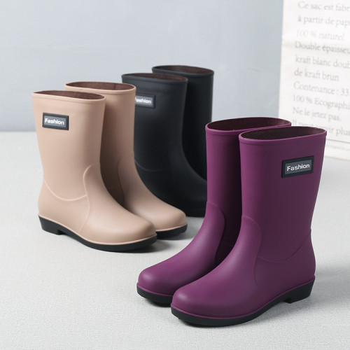 時尚中筒雨鞋女式短筒外穿水鞋成人日系雨靴防水廚房防滑膠鞋加絨