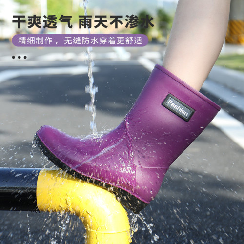 時尚中筒雨鞋女式短筒外穿水鞋成人日系雨靴防水廚房防滑膠鞋加絨