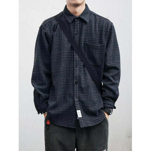 日系復古工裝格子襯衫男春秋季長袖潮流寬鬆百搭休閒毛呢襯衣外套 日系復古工裝格子襯衫男春秋季長袖潮流寬鬆百搭休閒毛呢襯衣外套