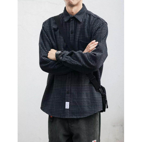 日系復古工裝格子襯衫男春秋季長袖潮流寬鬆百搭休閒毛呢襯衣外套 日系復古工裝格子襯衫男春秋季長袖潮流寬鬆百搭休閒毛呢襯衣外套