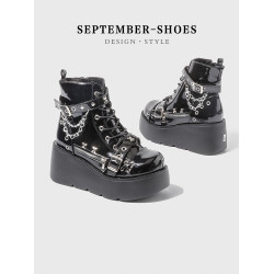 男女同款龐克增高厚底短靴女哥特風馬丁靴暗黑系亞文化洛麗塔單靴