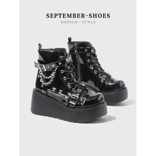 男女同款龐克增高厚底短靴女哥特風馬丁靴暗黑系亞文化洛麗塔單靴