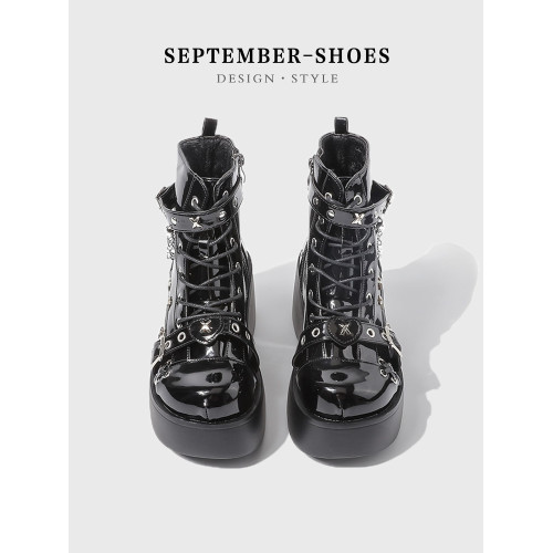 男女同款龐克增高厚底短靴女哥特風馬丁靴暗黑系亞文化洛麗塔單靴