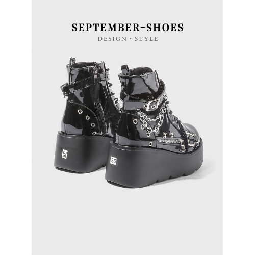 男女同款龐克增高厚底短靴女哥特風馬丁靴暗黑系亞文化洛麗塔單靴