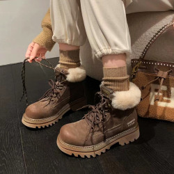 擦色復古腮紅馬丁靴女短靴2025冬季新款加絨厚底大黃靴戶外工裝靴