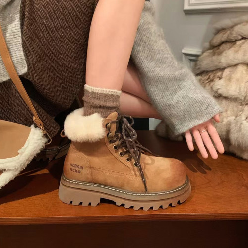 擦色復古腮紅馬丁靴女短靴2025冬季新款加絨厚底大黃靴戶外工裝靴