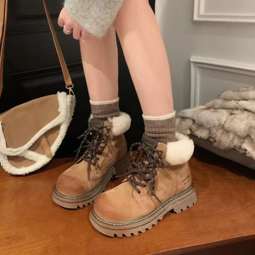 擦色復古腮紅馬丁靴女短靴2025冬季新款加絨厚底大黃靴戶外工裝靴