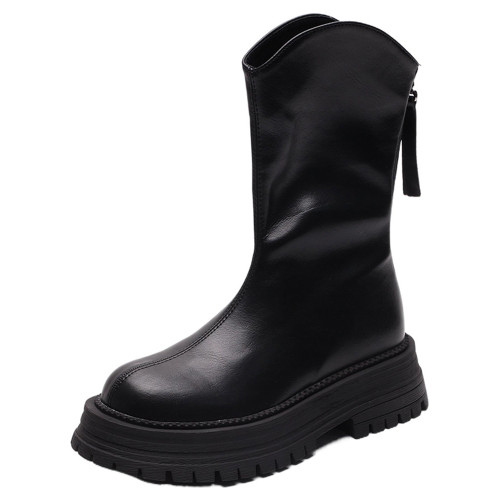 賈不假短靴女款2026新款春季黑色靴子馬丁靴厚底瘦瘦靴爆款中筒靴