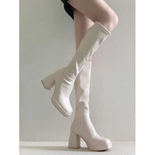 瘦瘦靴長靴2026新款圓頭高跟騎士靴女粗跟高筒厚底靴長筒秋冬靴子