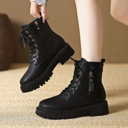 黑色馬丁靴女2026新款秋季高級感厚底機車靴英倫風圓頭短靴大碼42 黑色馬丁靴女2026新款秋季高級感厚底機車靴英倫風圓頭短靴大碼42