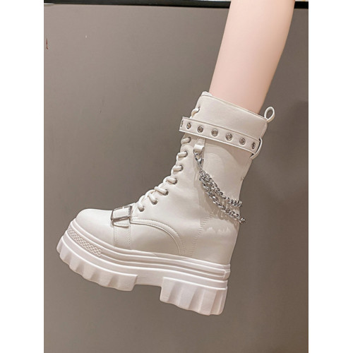 小個子內增高馬丁靴女11cm2026春季新款英倫風鏈條松糕厚底中筒靴