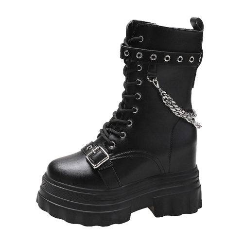 小個子內增高馬丁靴女11cm2026春季新款英倫風鏈條松糕厚底中筒靴