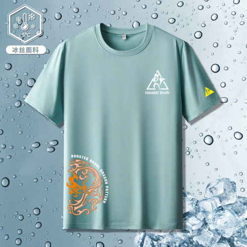 法萊爾公雞冰絲短袖t恤男夏季涼感運動速乾寬鬆跑步健身上衣體恤