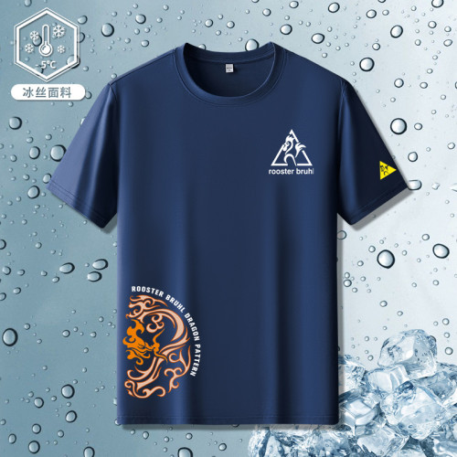 法萊爾公雞冰絲短袖t恤男夏季涼感運動速乾寬鬆跑步健身上衣體恤