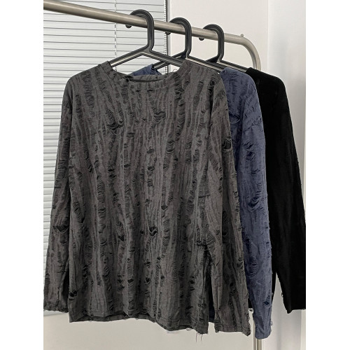 美式破洞長袖T恤男春秋季潮牌復古痞帥寬鬆設計感小衆百搭打底衫 美式破洞長袖T恤男春秋季潮牌復古痞帥寬鬆設計感小衆百搭打底衫